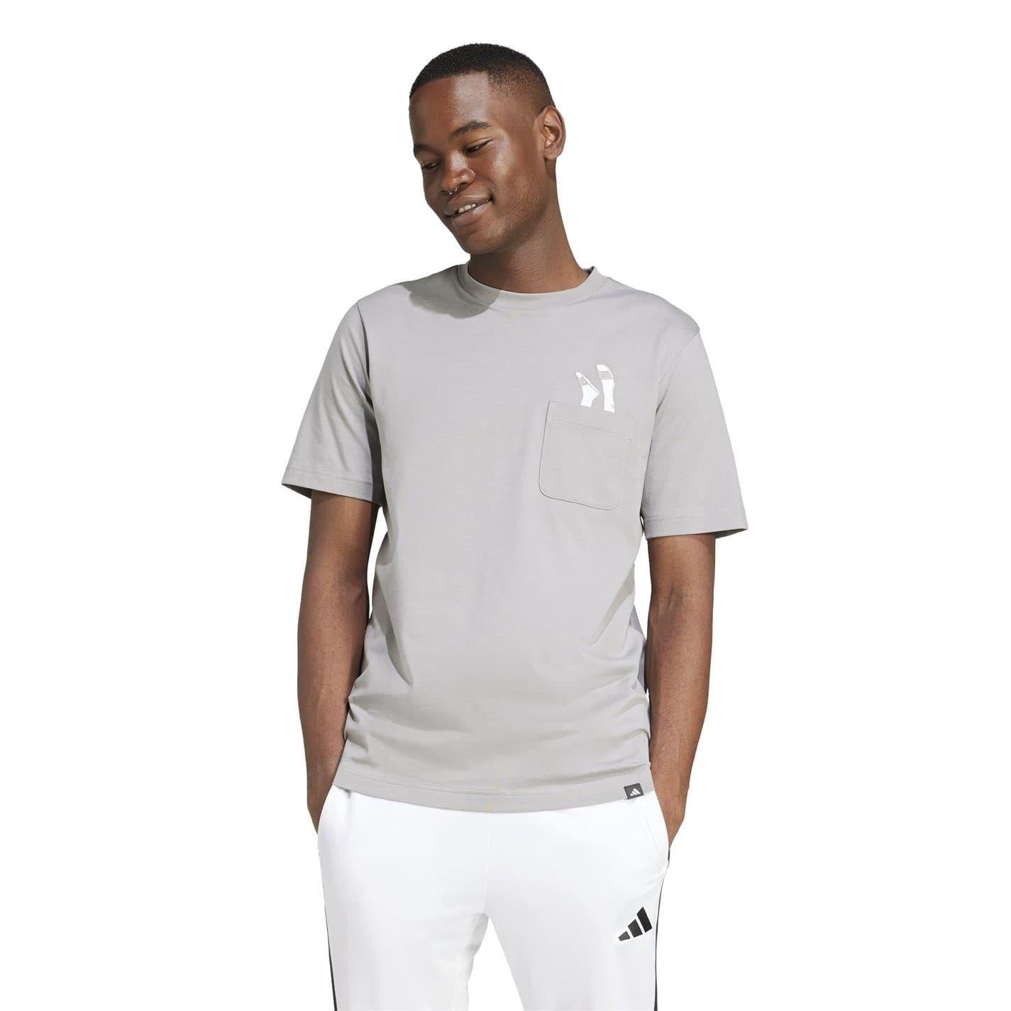 Solid Grey - Side - Adidas Mens Chest Pocket T-Shirt