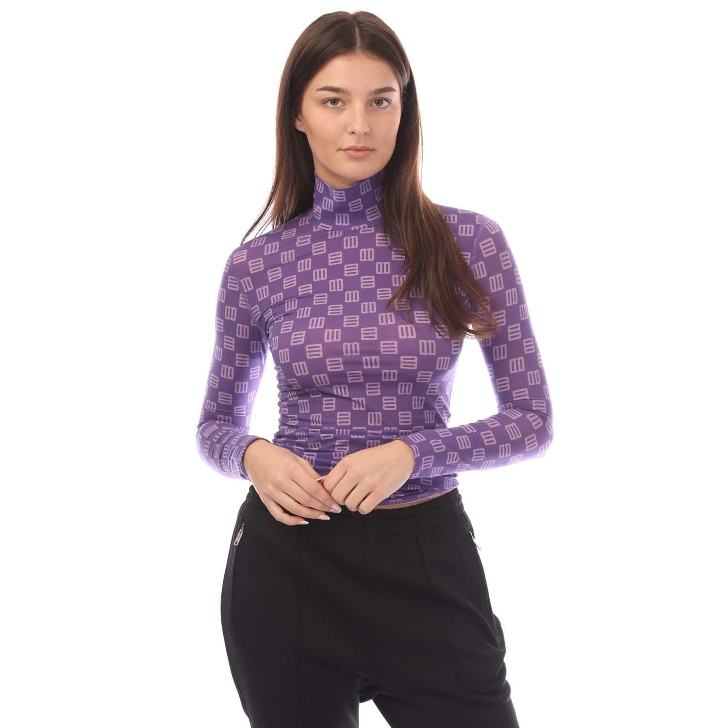 Purple - Side - Ambush Womens-Ladies Monogram Turtle Neck Fitted Top