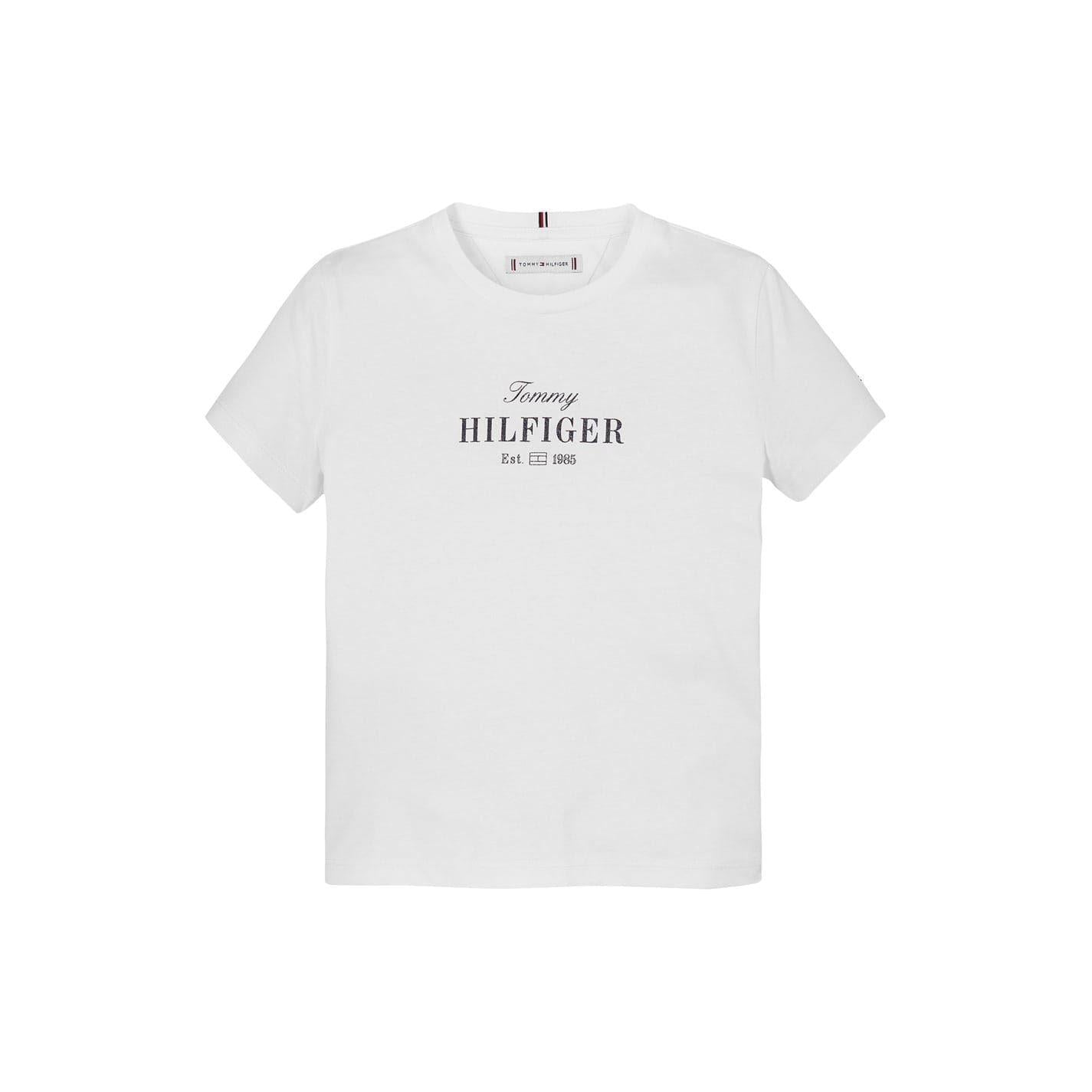 White - Front - Tommy Hilfiger Childrens-Kids Script Regular T-Shirt