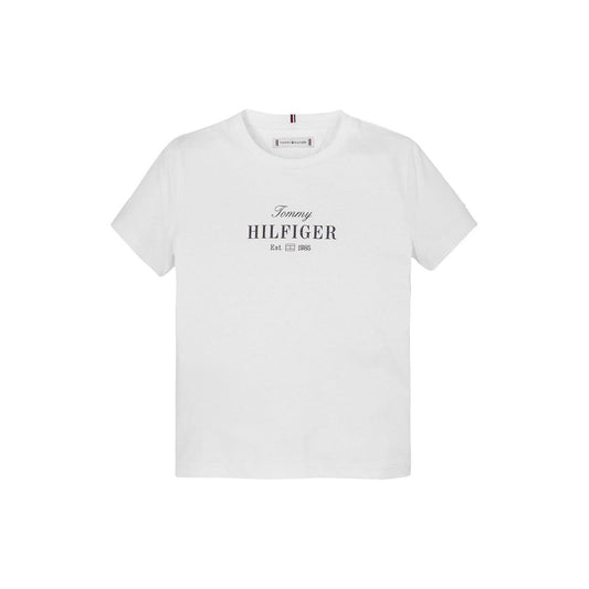 White - Front - Tommy Hilfiger Childrens-Kids Script Regular T-Shirt