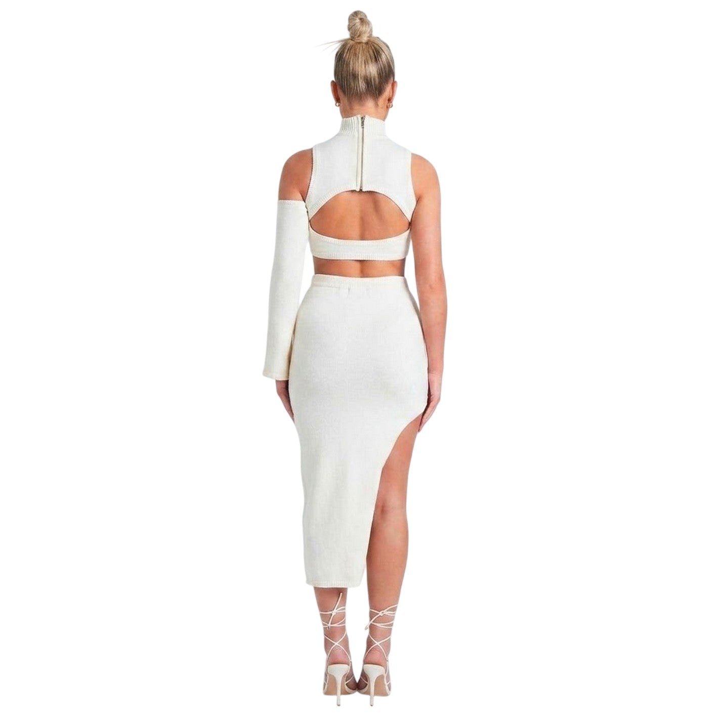 Cream - Back - Missy Empire Womens-Ladies Knitted Bodycon Midi Skirt