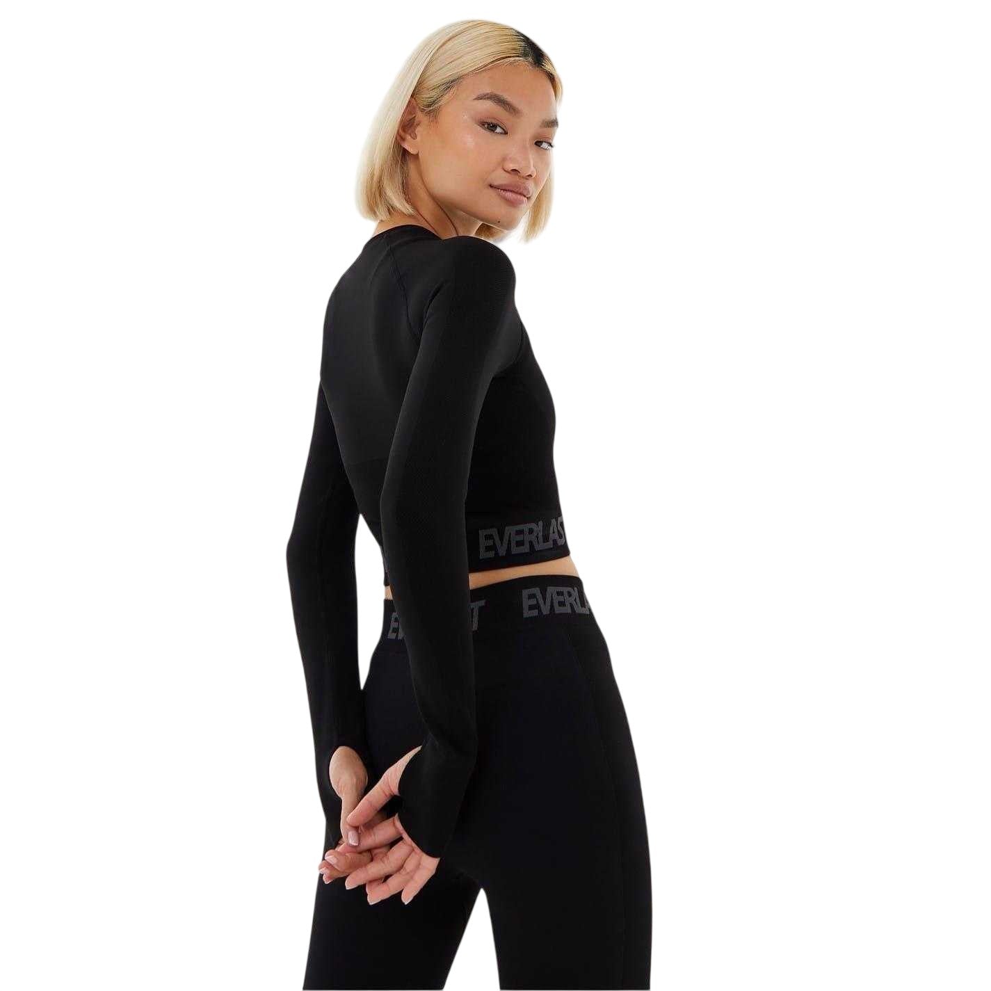 Jet Black - Back - Everlast Womens-Ladies Seamless Long-Sleeved Crop Top
