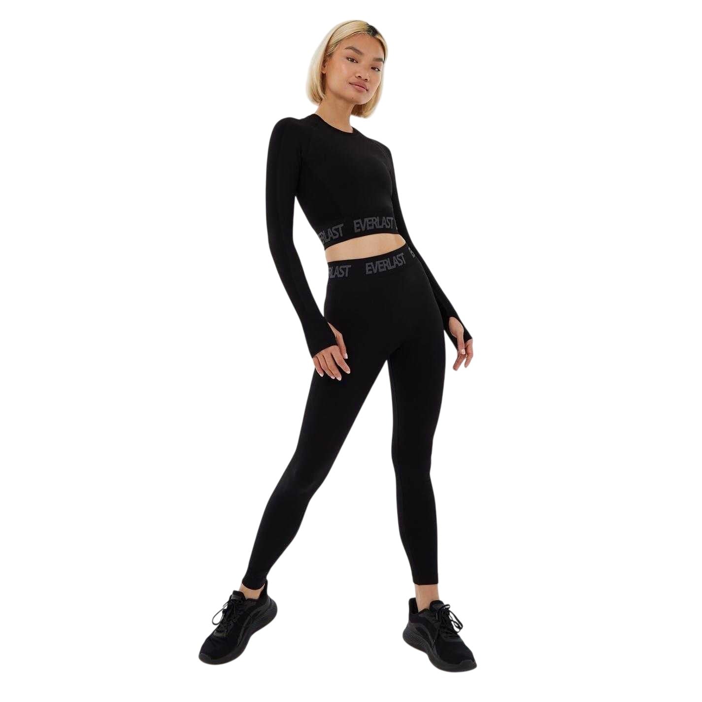 Jet Black - Lifestyle - Everlast Womens-Ladies Seamless Long-Sleeved Crop Top