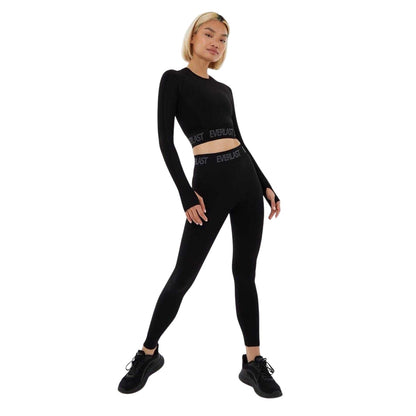 Jet Black - Lifestyle - Everlast Womens-Ladies Seamless Long-Sleeved Crop Top