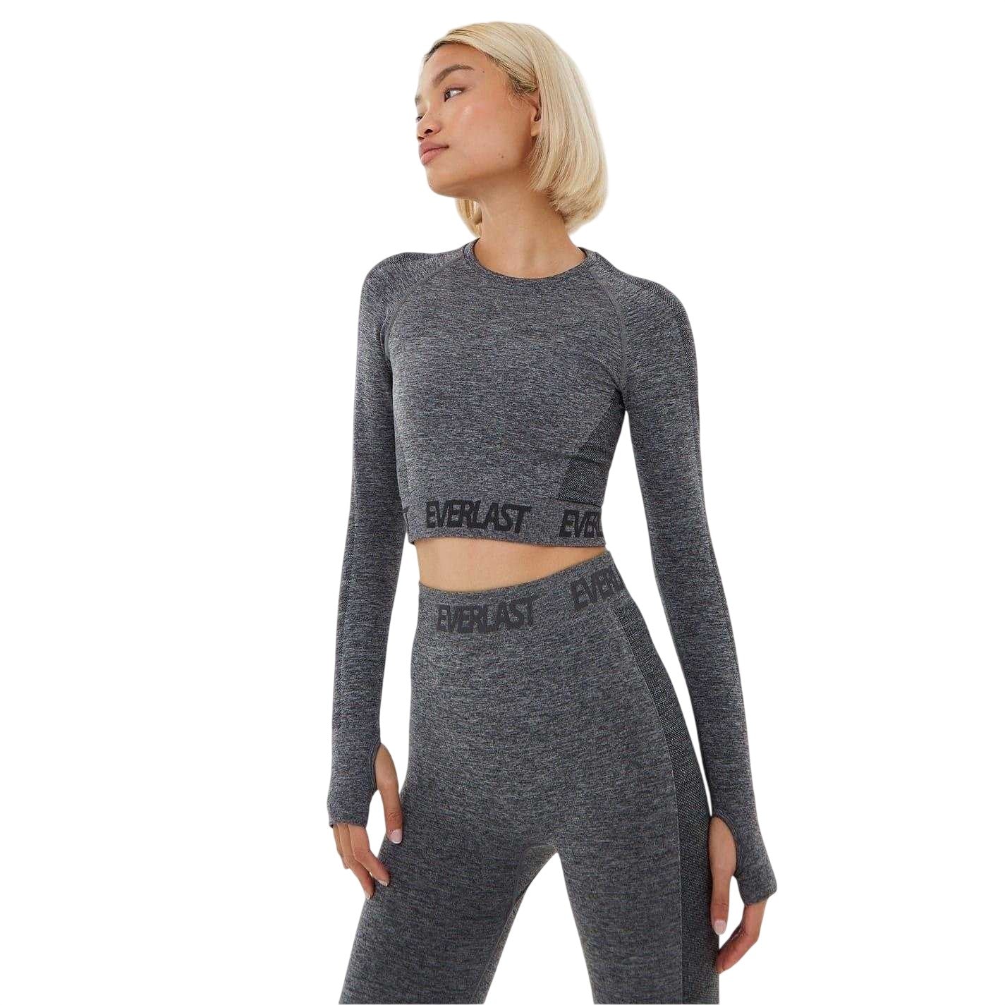 Charcoal Marl Marl - Front - Everlast Womens-Ladies Seamless Long-Sleeved Crop Top