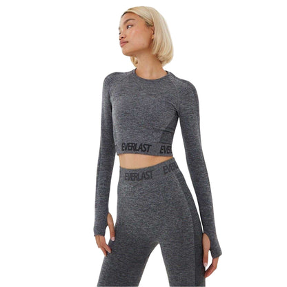 Charcoal Marl Marl - Front - Everlast Womens-Ladies Seamless Long-Sleeved Crop Top