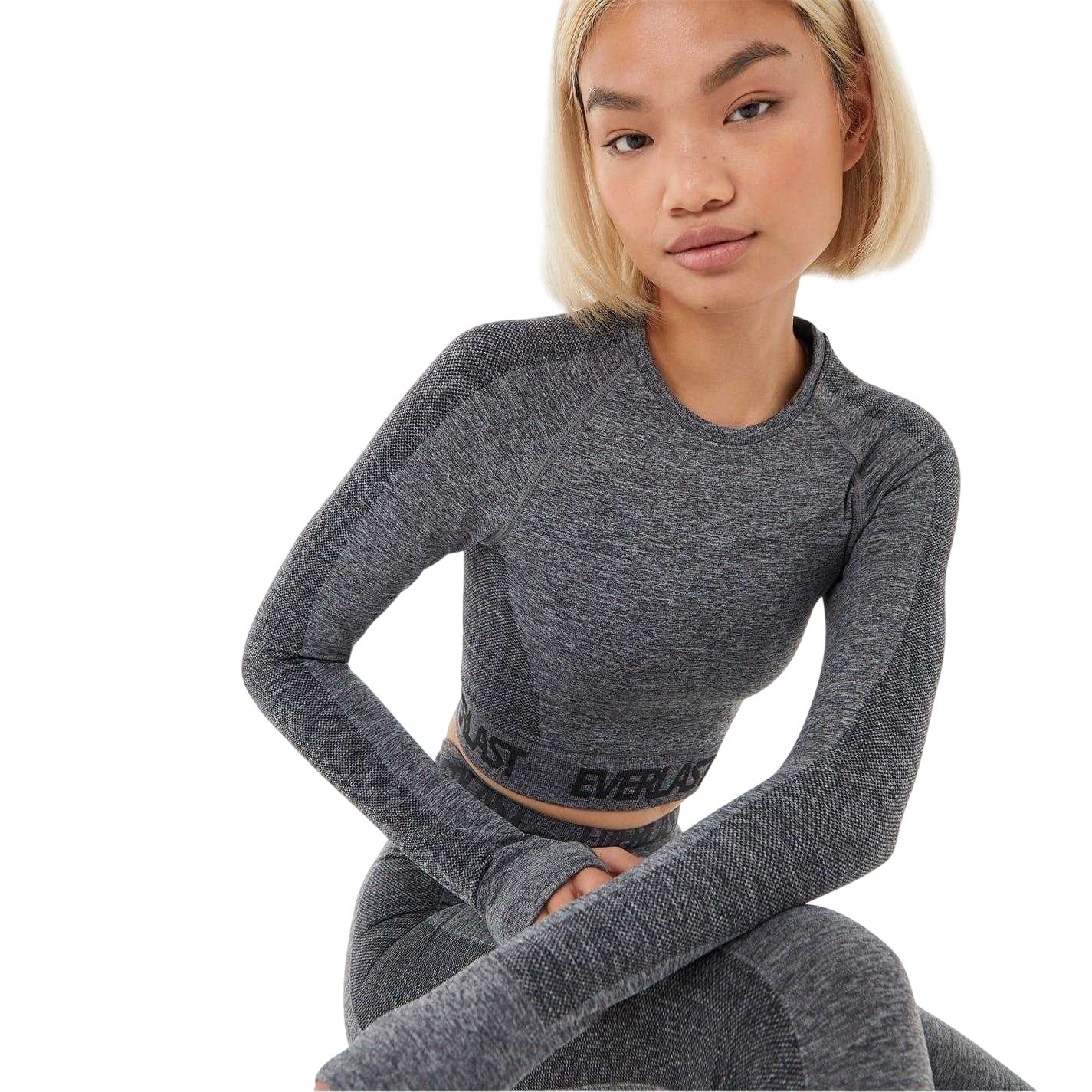 Charcoal Marl Marl - Side - Everlast Womens-Ladies Seamless Long-Sleeved Crop Top
