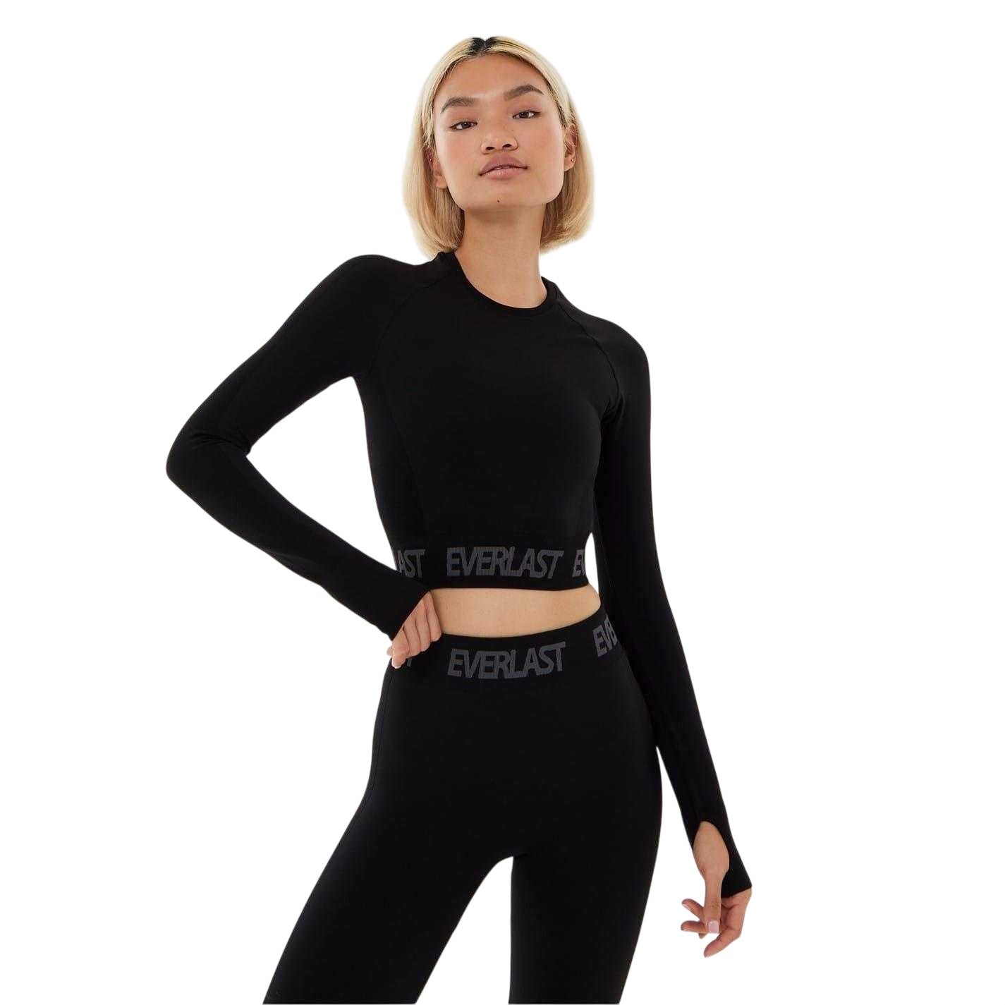 Jet Black - Front - Everlast Womens-Ladies Seamless Long-Sleeved Crop Top