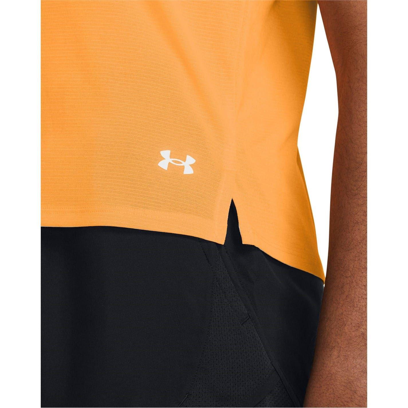 Orange - Side - Under Armour Womens-Ladies Streaker Running Top
