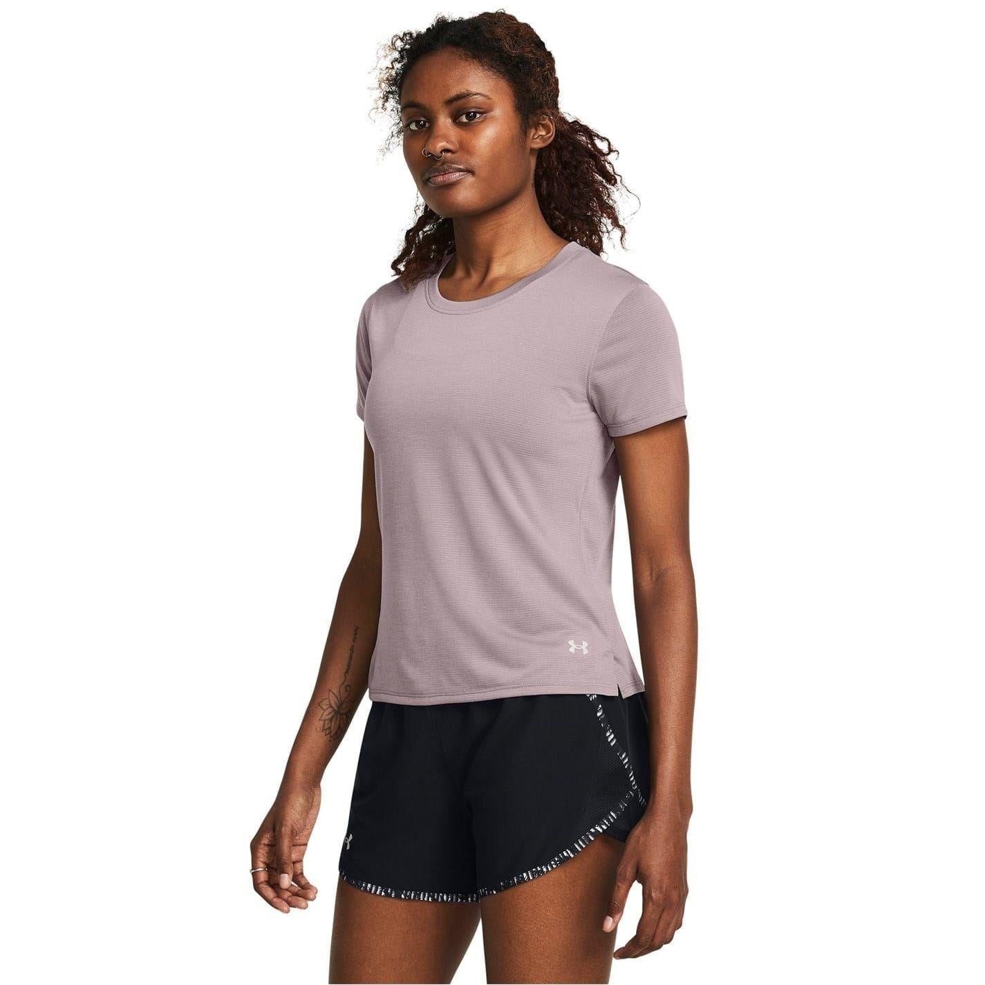 Grey - Side - Under Armour Womens-Ladies Streaker Running Top