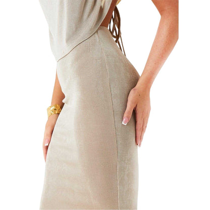 Stone - Side - Missy Empire Womens-Ladies Column Maxi Skirt