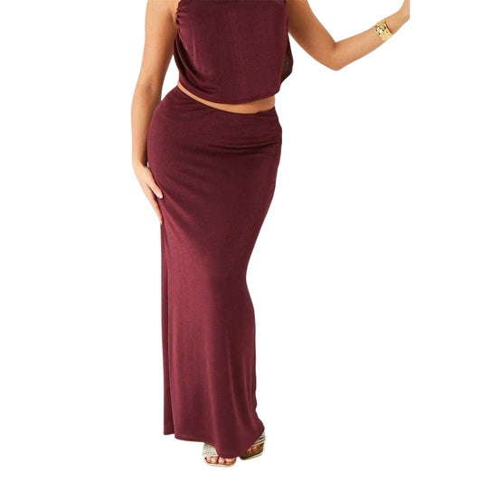 Wine - Front - Missy Empire Womens-Ladies Column Maxi Skirt