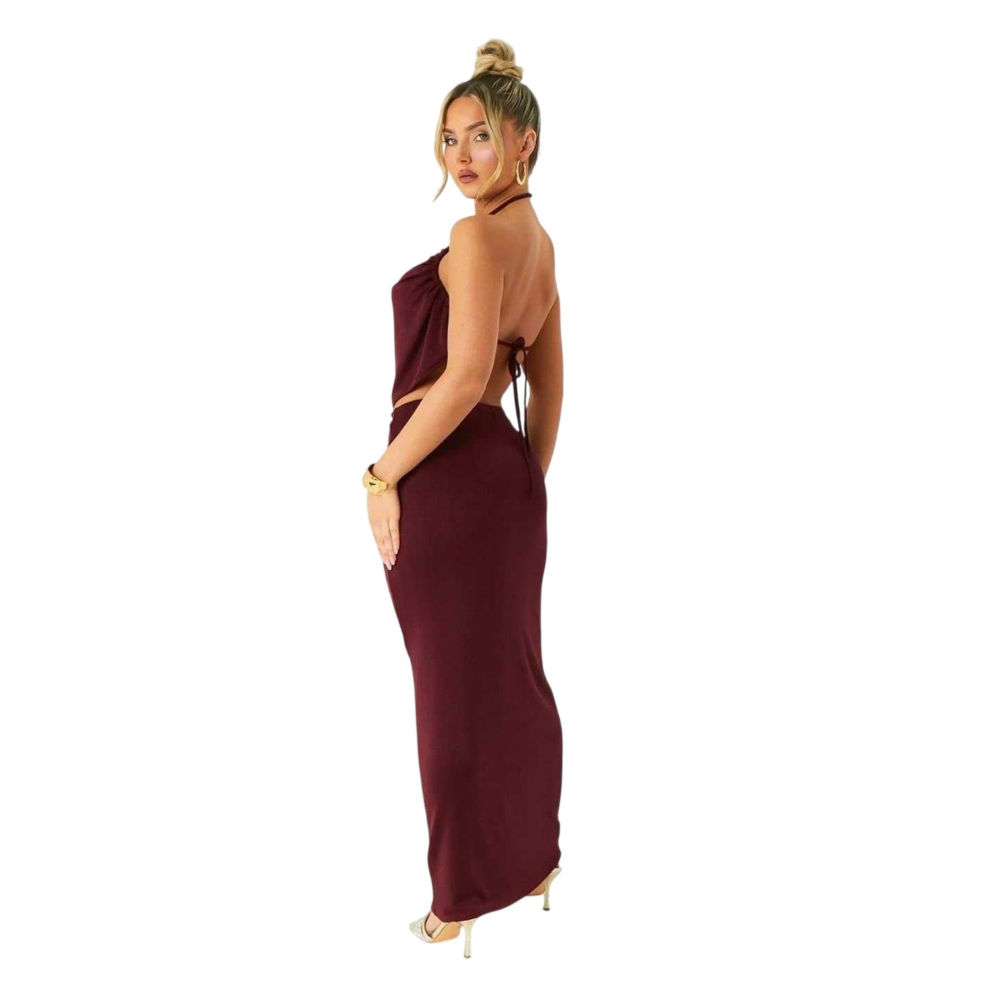 Wine - Back - Missy Empire Womens-Ladies Column Maxi Skirt