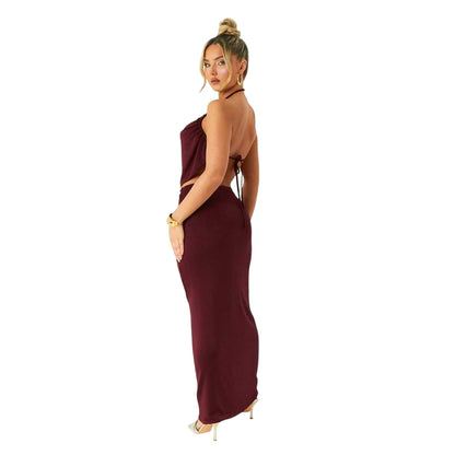 Wine - Back - Missy Empire Womens-Ladies Column Maxi Skirt