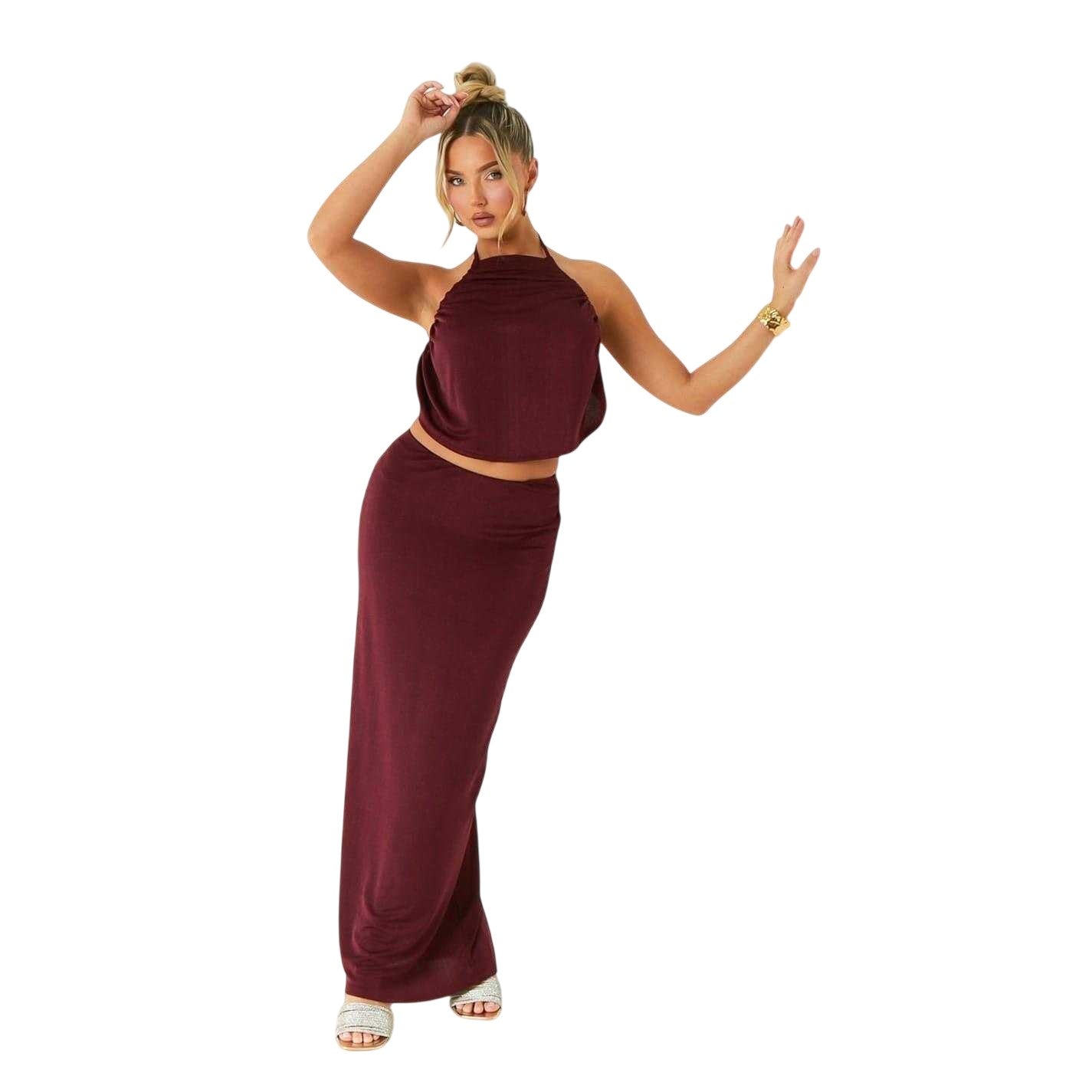 Wine - Lifestyle - Missy Empire Womens-Ladies Column Maxi Skirt