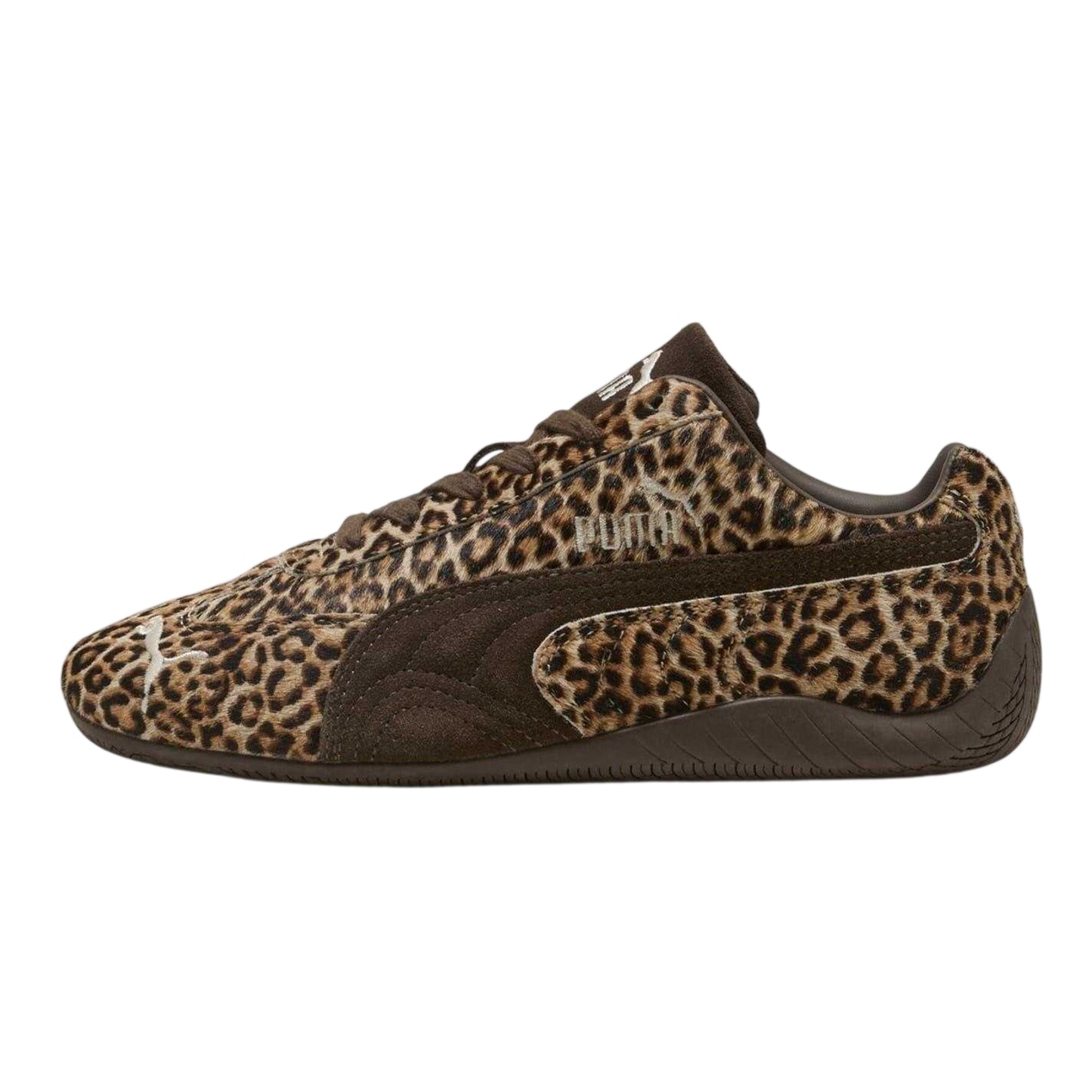 Brown - Back - Puma Womens-Ladies Speedcat Leopard Print Flat Trainers