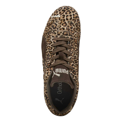 Brown - Side - Puma Womens-Ladies Speedcat Leopard Print Flat Trainers