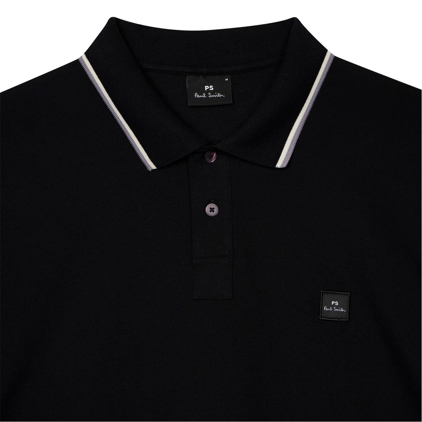 Black - Side - Paul Smith Mens Patch Cotton Logo Polo Shirt