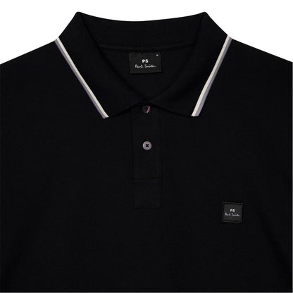 Black - Side - Paul Smith Mens Patch Cotton Logo Polo Shirt