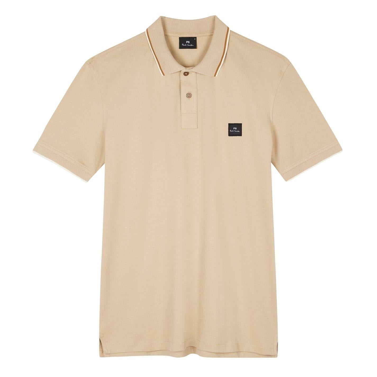 Beige - Front - Paul Smith Mens Patch Cotton Logo Polo Shirt