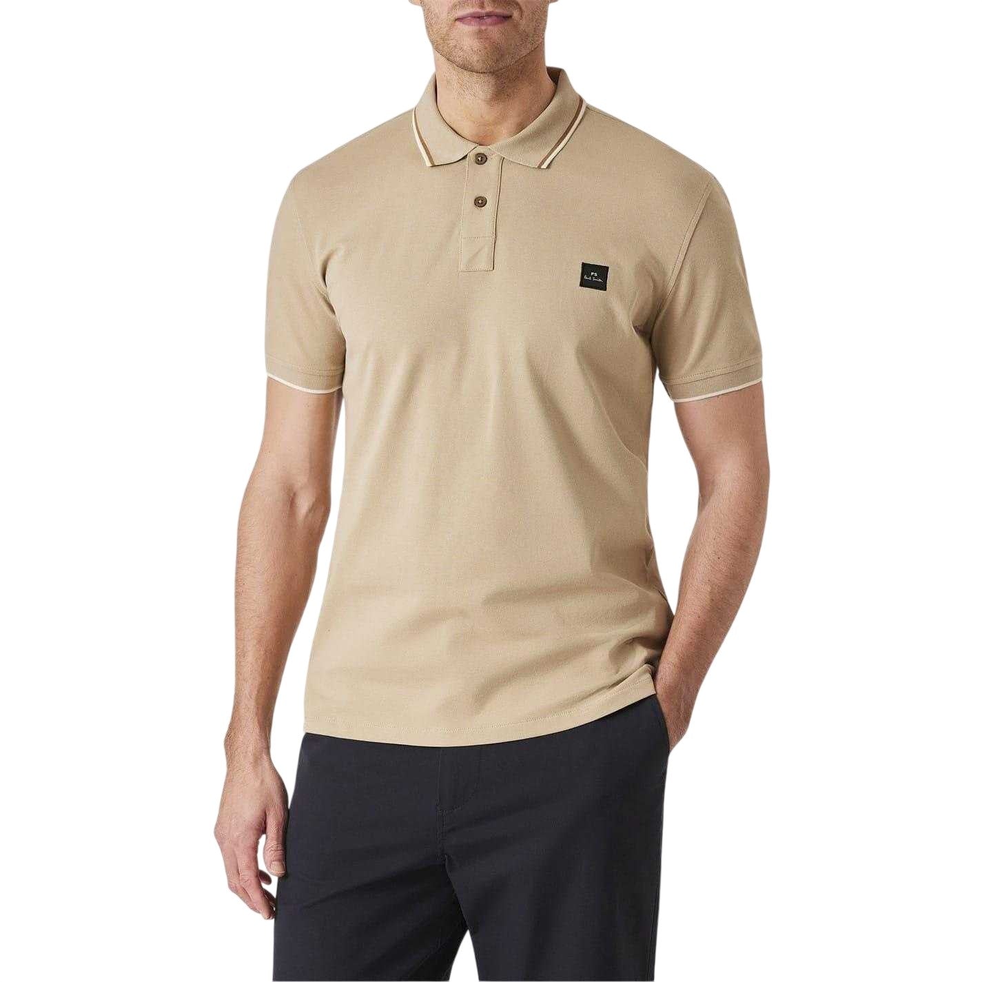 Beige - Side - Paul Smith Mens Patch Cotton Logo Polo Shirt