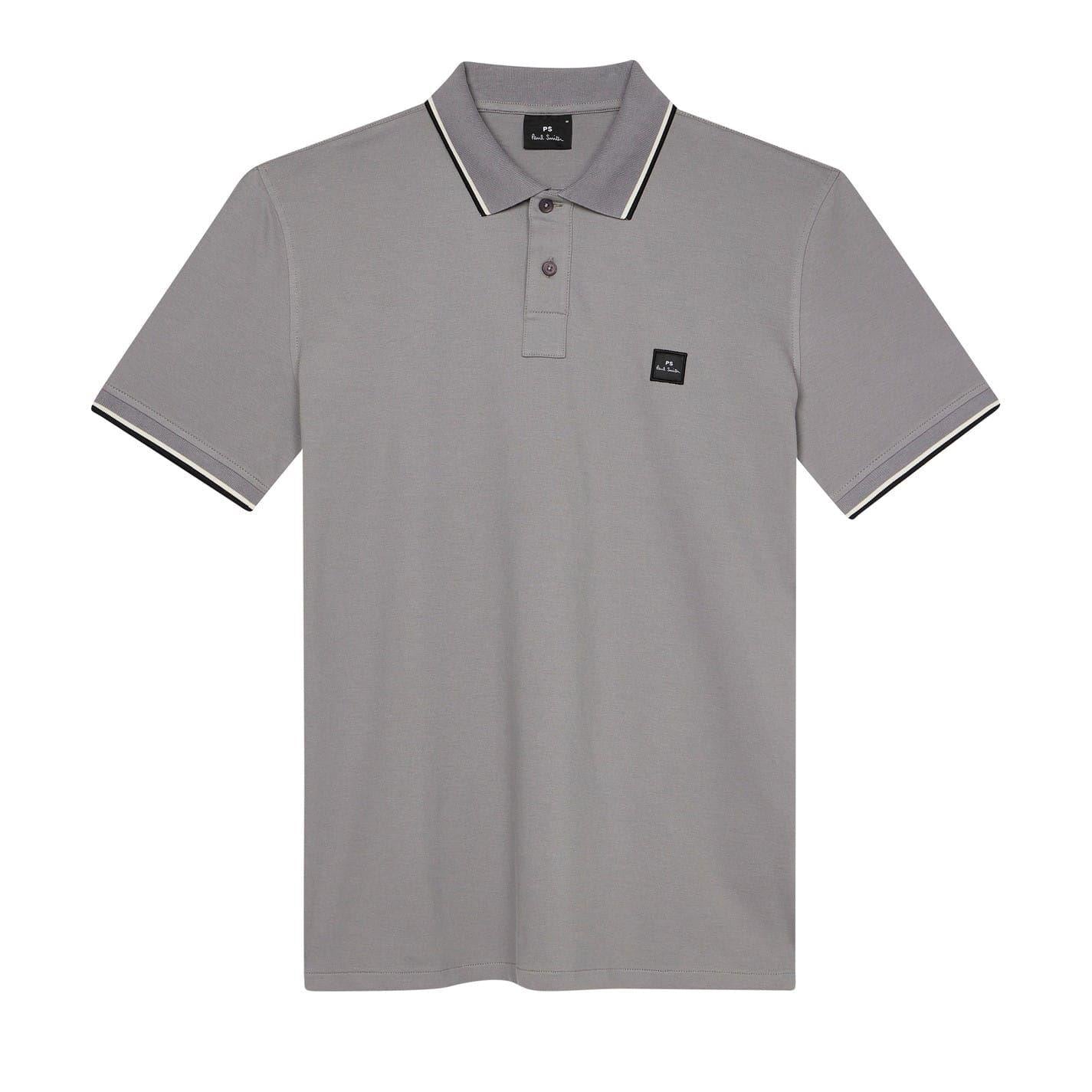 Grey - Front - Paul Smith Mens Patch Cotton Logo Polo Shirt