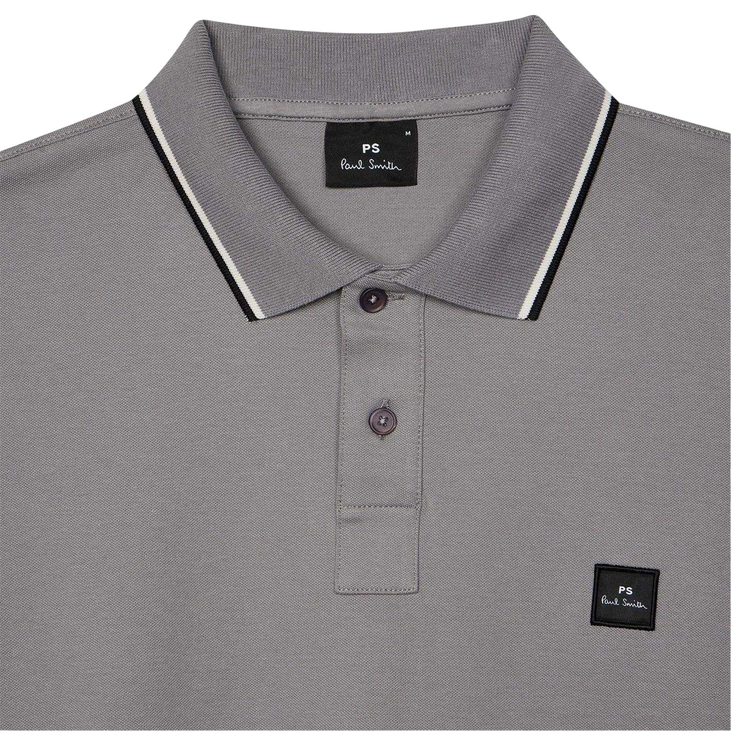 Grey - Back - Paul Smith Mens Patch Cotton Logo Polo Shirt