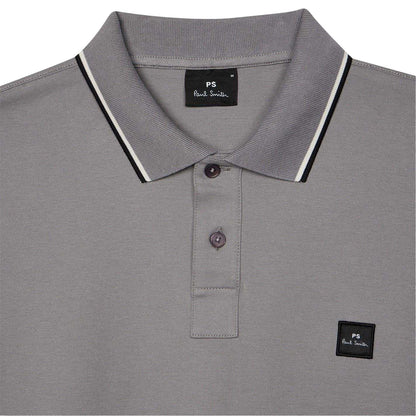 Grey - Back - Paul Smith Mens Patch Cotton Logo Polo Shirt