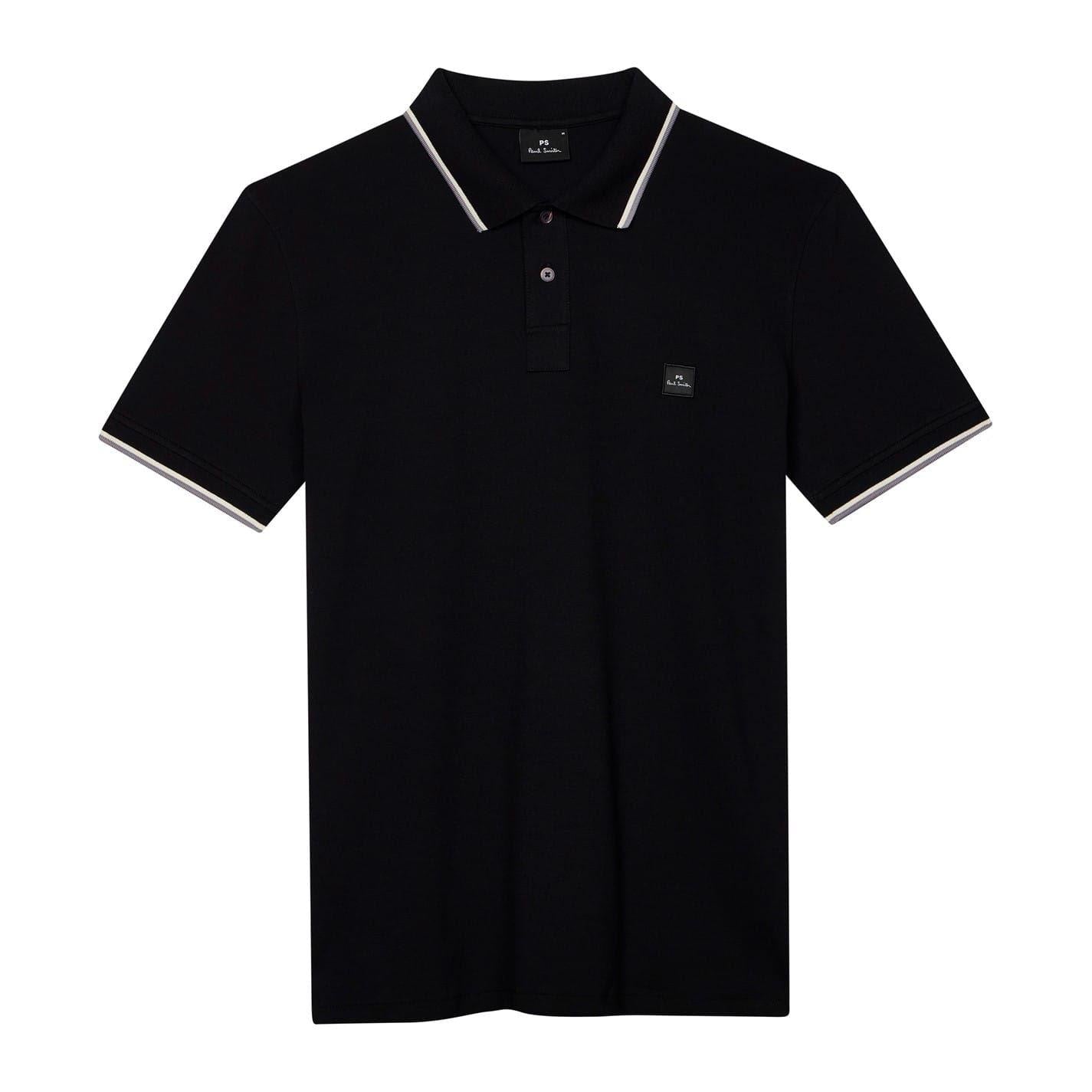 Black - Front - Paul Smith Mens Patch Cotton Logo Polo Shirt