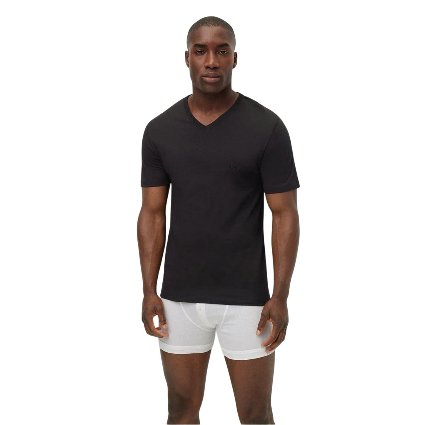Black - Back - Boss Mens Logo V Neck T-Shirt (Pack of 3)