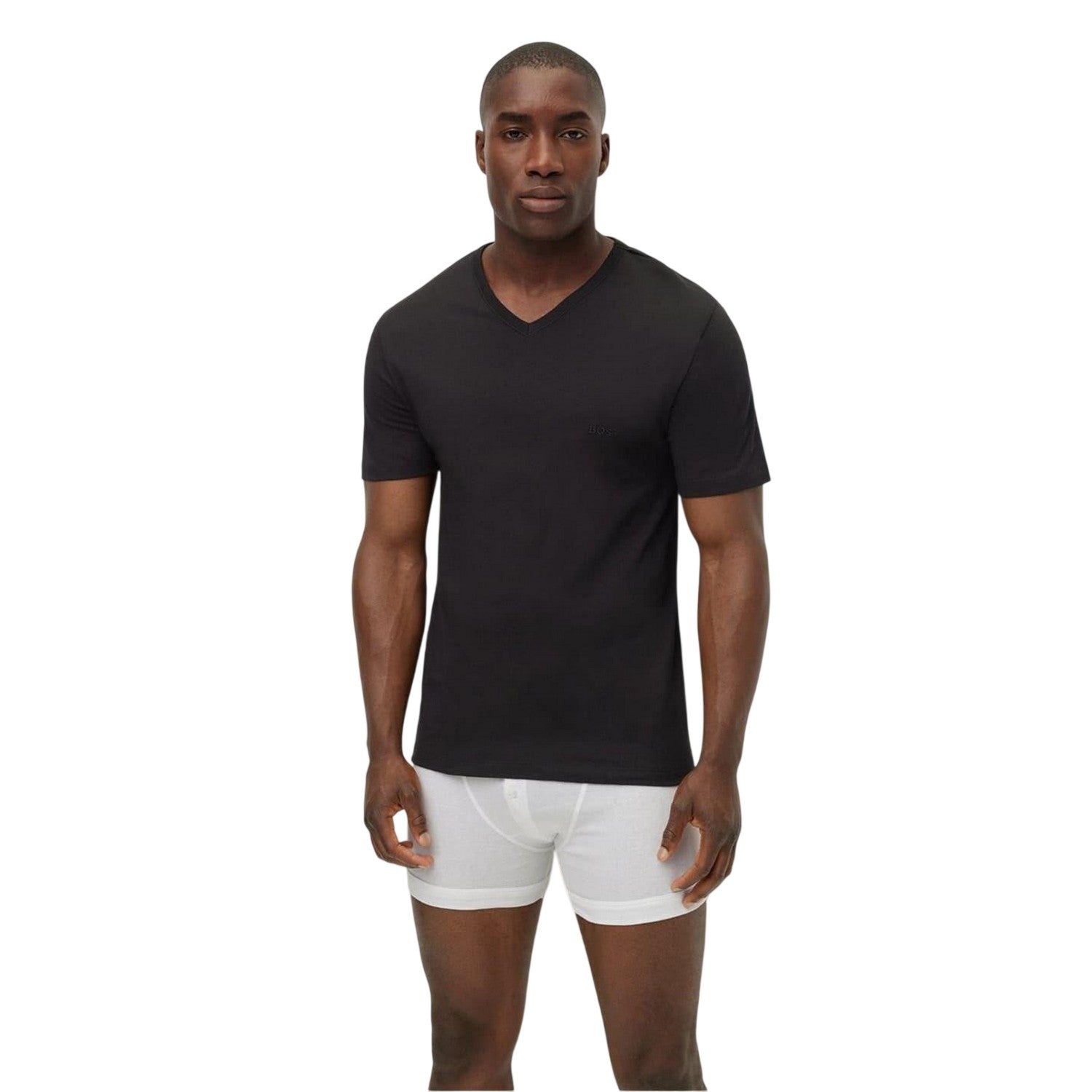 Black - Back - Boss Mens Logo V Neck T-Shirt (Pack of 3)