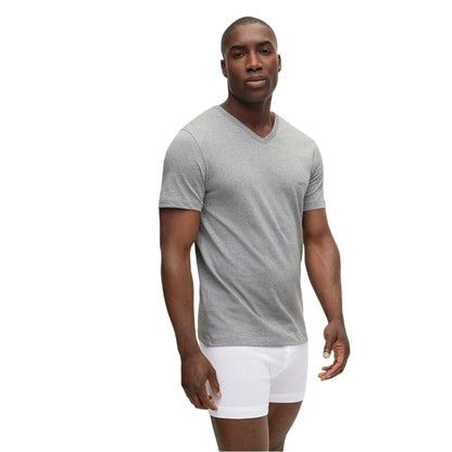 White-Grey-Black - Back - Boss Mens Logo V Neck T-Shirt (Pack of 3)