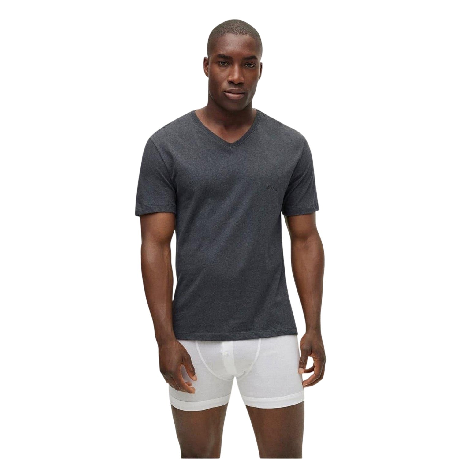 White-Grey-Black - Side - Boss Mens Logo V Neck T-Shirt (Pack of 3)