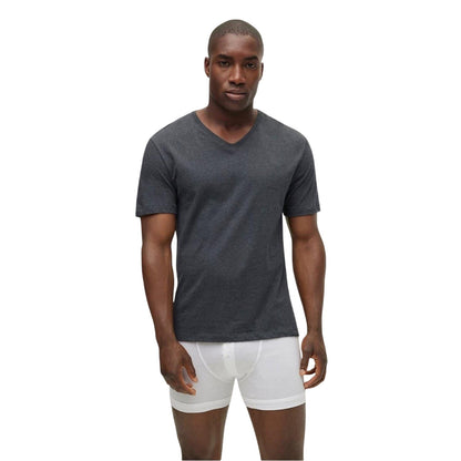 White-Grey-Black - Side - Boss Mens Logo V Neck T-Shirt (Pack of 3)