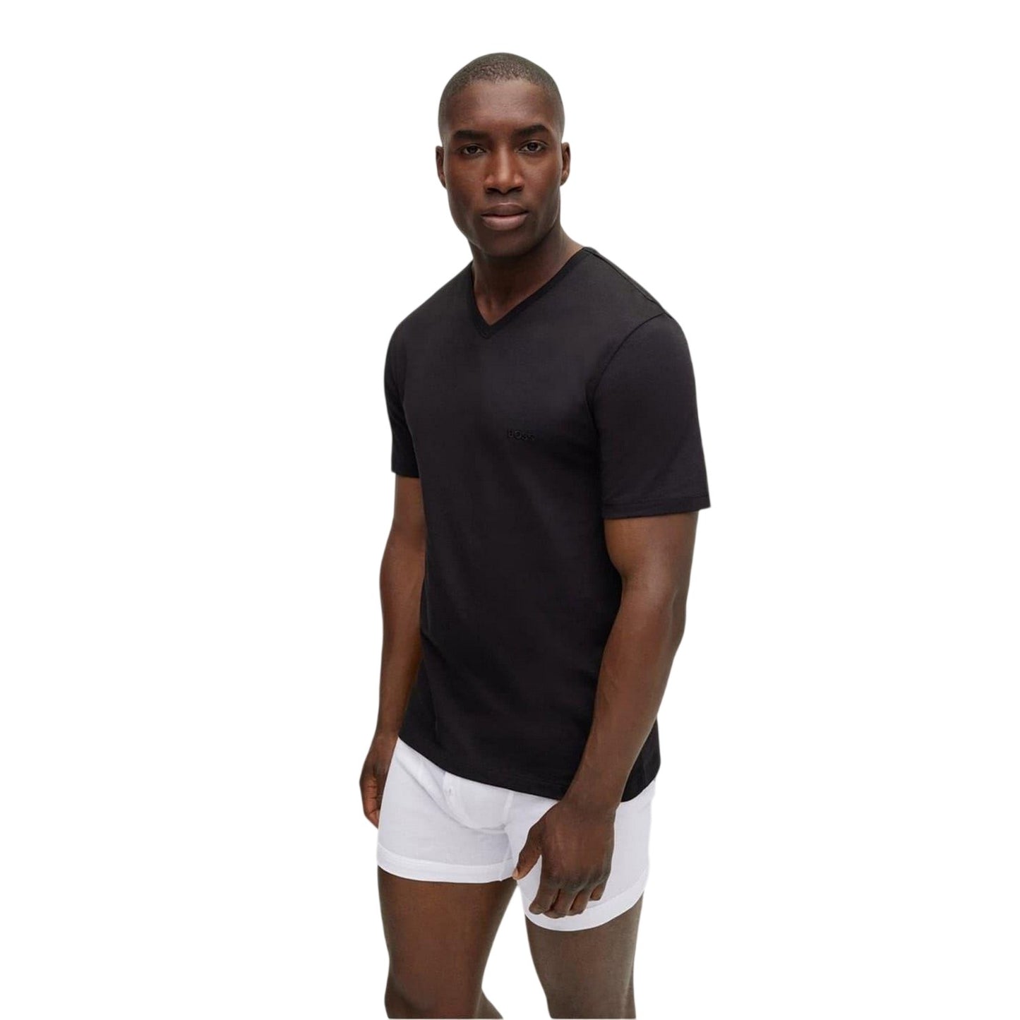 Black - Side - Boss Mens Logo V Neck T-Shirt (Pack of 3)