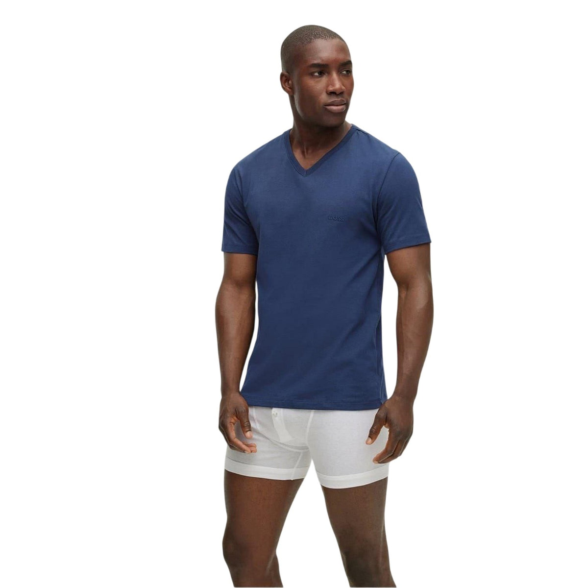 Navy-Grey-Black - Side - Boss Mens Logo V Neck T-Shirt (Pack Of 3)