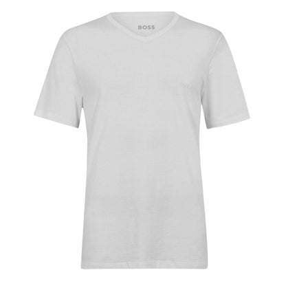 White - Front - Boss Mens Logo V Neck T-Shirt (Pack of 3)