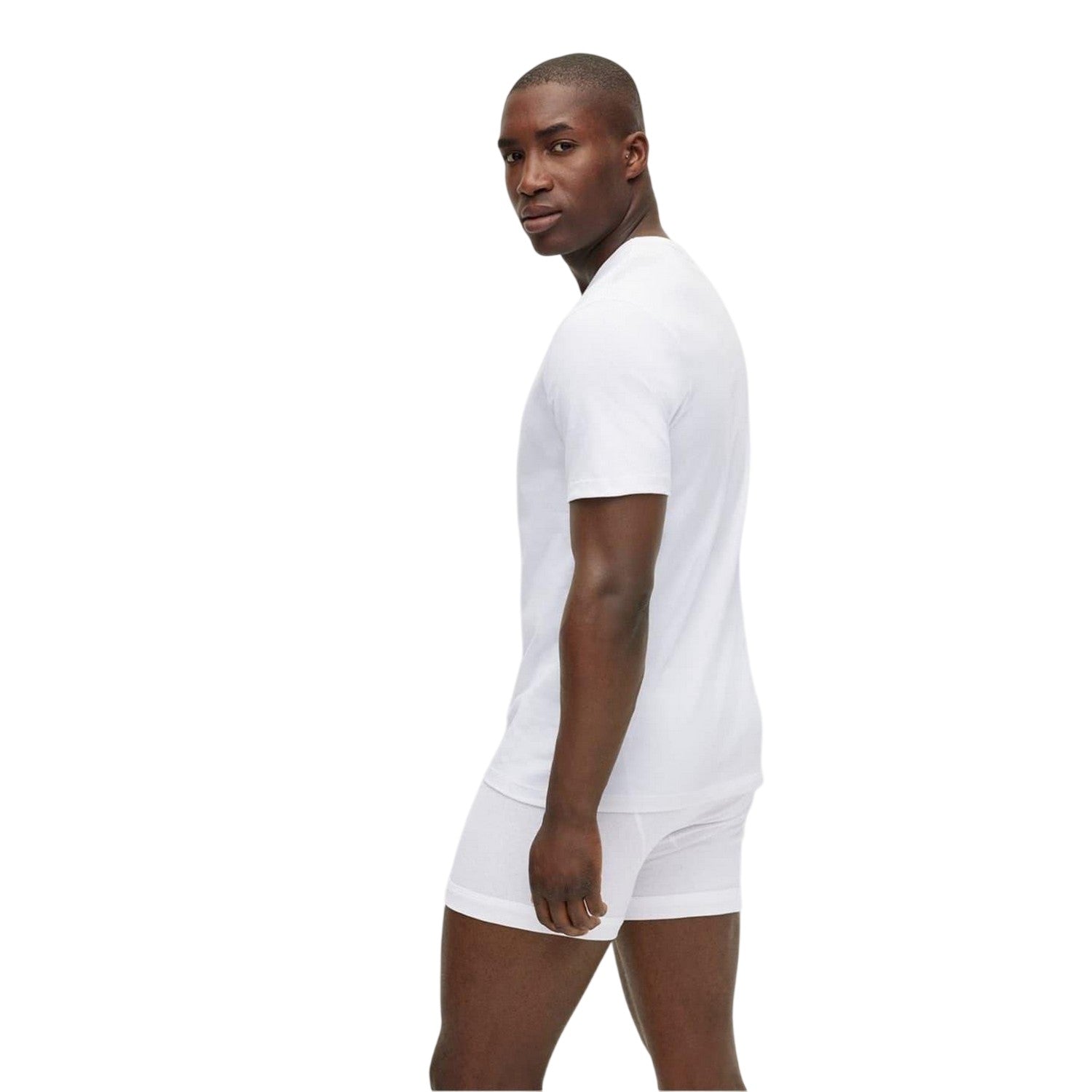 White - Back - Boss Mens Logo V Neck T-Shirt (Pack of 3)