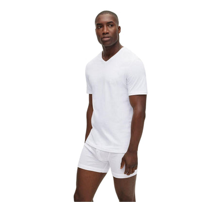 White - Side - Boss Mens Logo V Neck T-Shirt (Pack of 3)