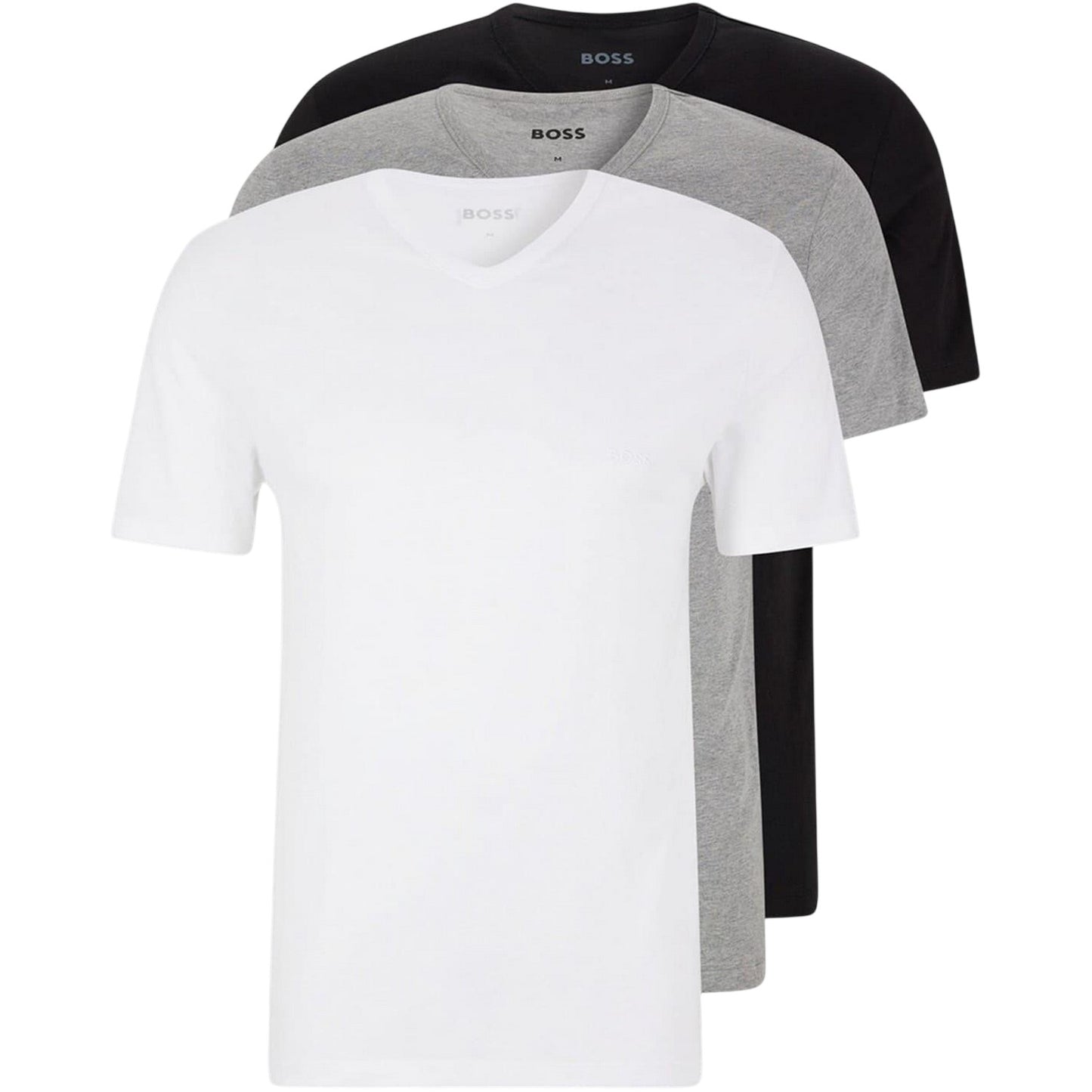 White-Grey-Black - Front - Boss Mens Logo V Neck T-Shirt (Pack of 3)