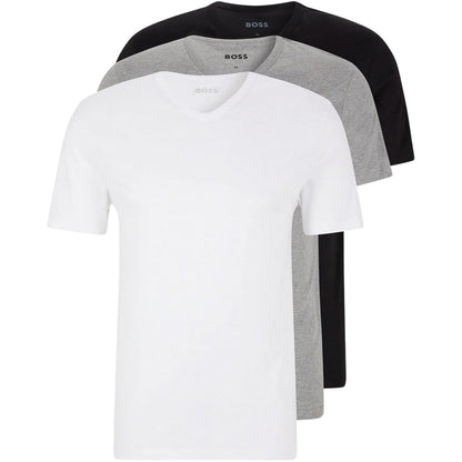 White-Grey-Black - Front - Boss Mens Logo V Neck T-Shirt (Pack of 3)