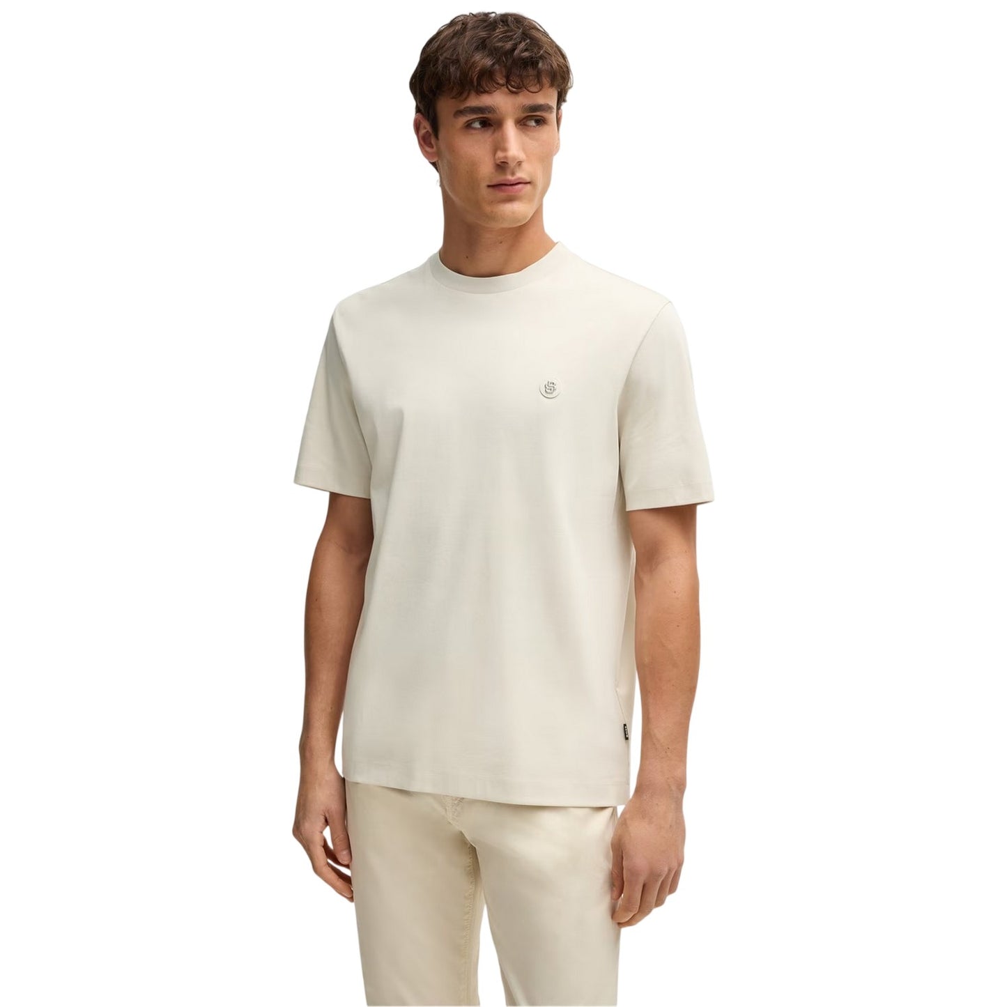 Off White - Front - Boss Mens Taut Minimalist Logo T-Shirt
