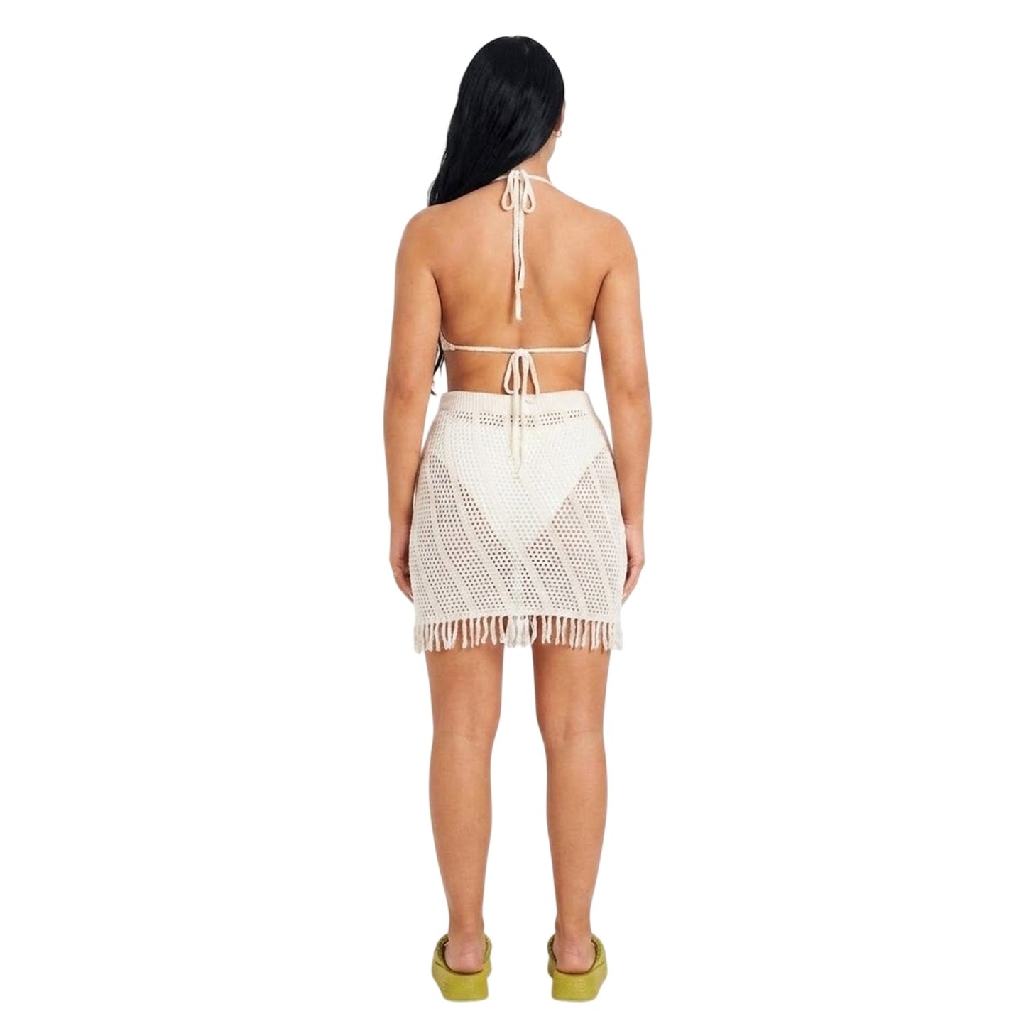 White - Back - Missy Empire Womens-Ladies Crochet Tassel Hem Mini Skirt