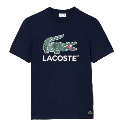 Navy - Front - Lacoste Mens Crocodile Print Regular T-Shirt