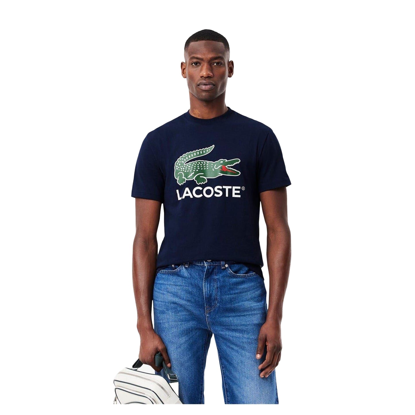 Navy - Side - Lacoste Mens Crocodile Print Regular T-Shirt