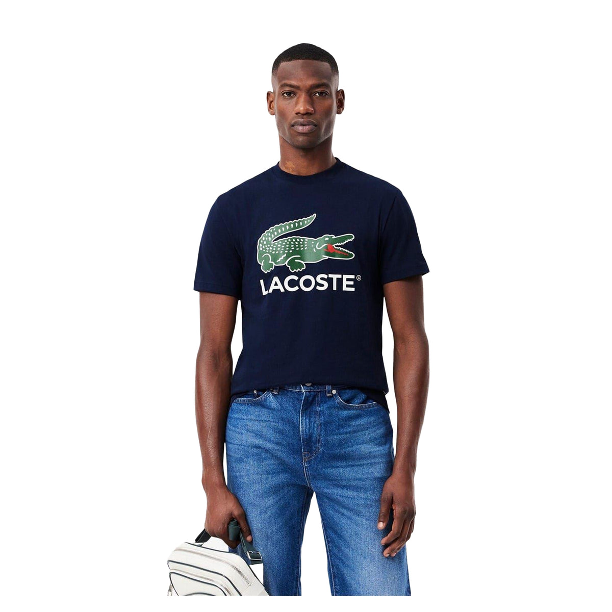 Navy - Side - Lacoste Mens Crocodile Print Regular T-Shirt