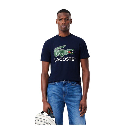 Navy - Side - Lacoste Mens Crocodile Print Regular T-Shirt