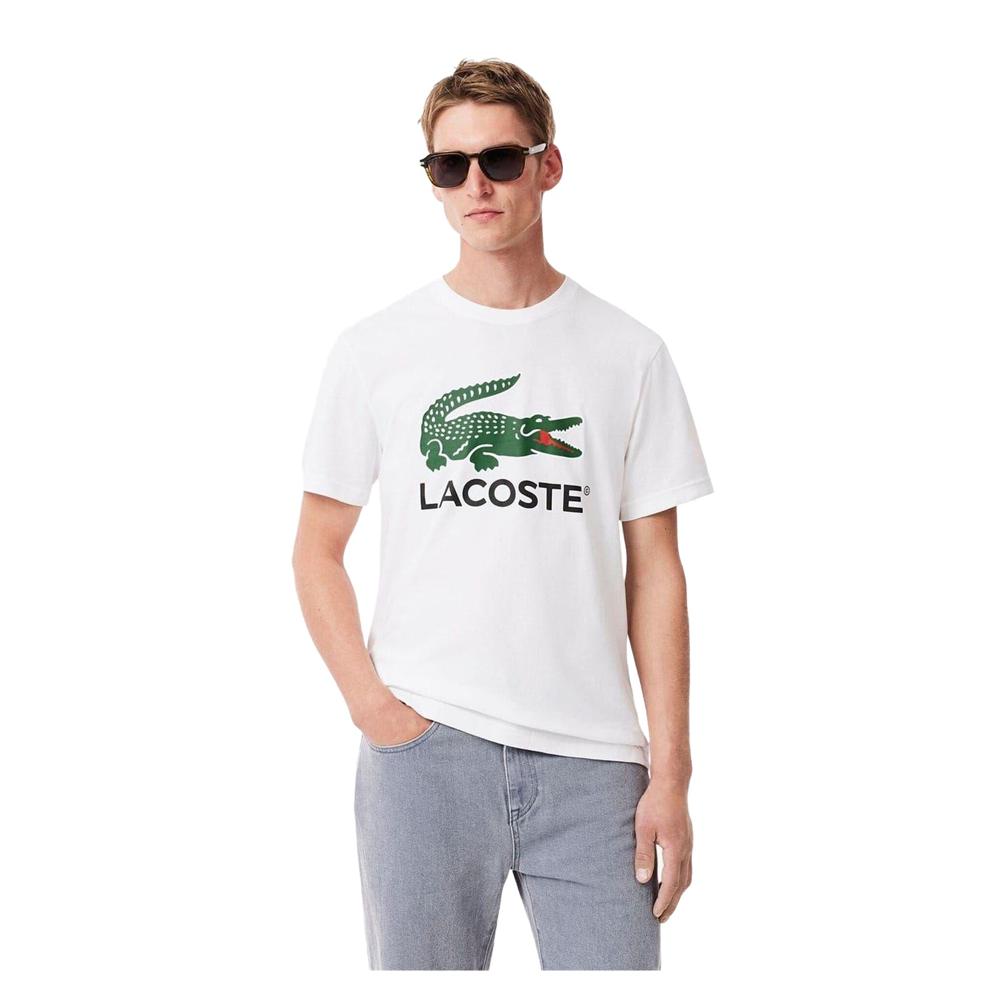 White - Side - Lacoste Mens Crocodile Print Regular T-Shirt