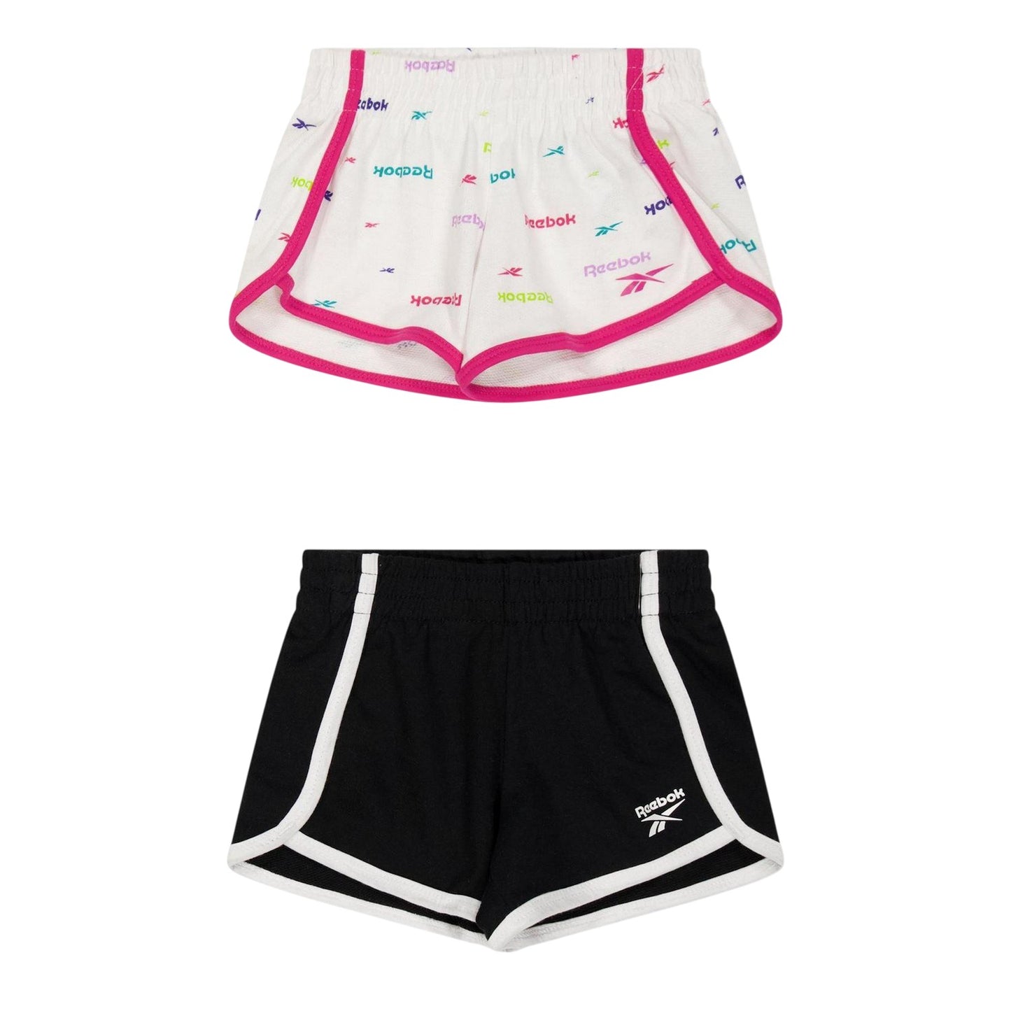 White-Black - Front - Reebok Girls Jersey Shorts (Pack of 2)