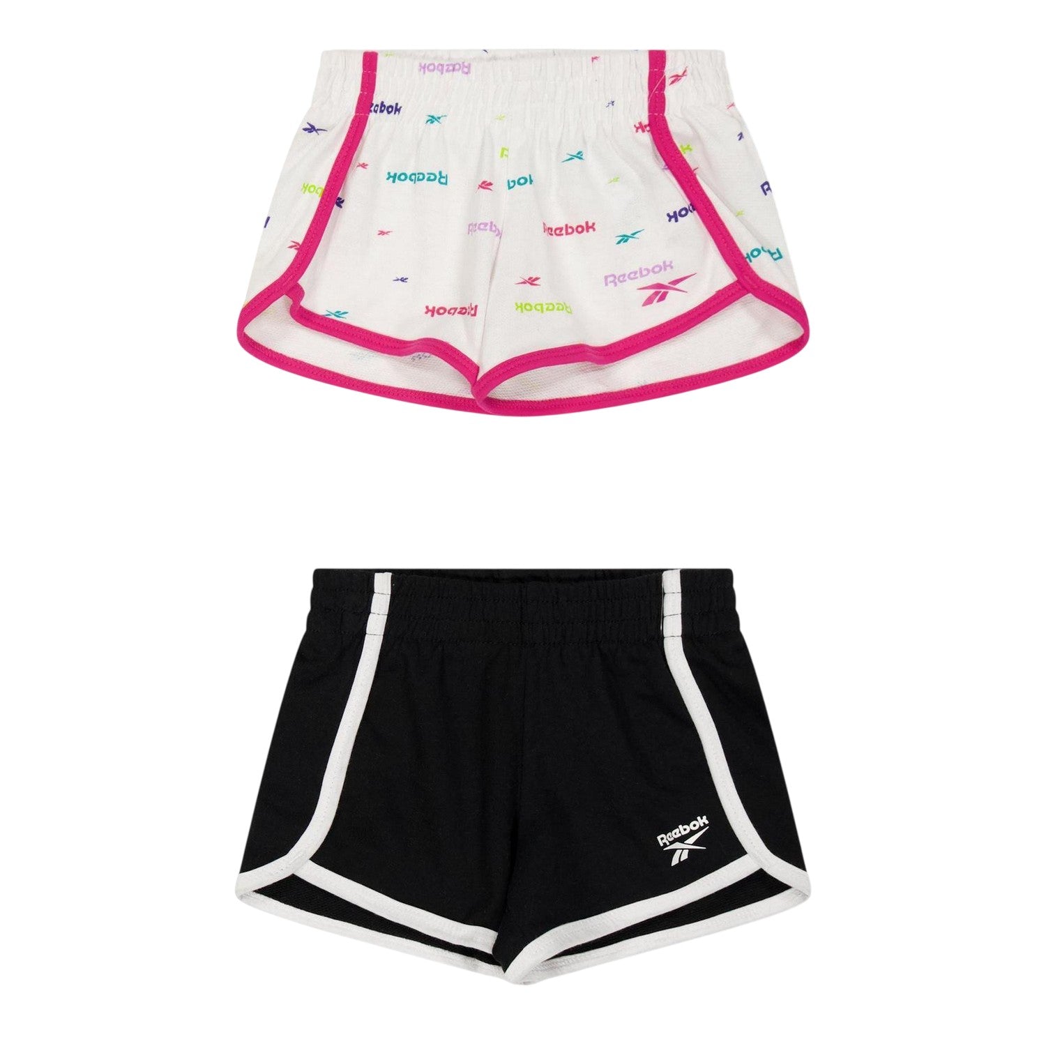 White-Black - Front - Reebok Girls Jersey Shorts (Pack of 2)